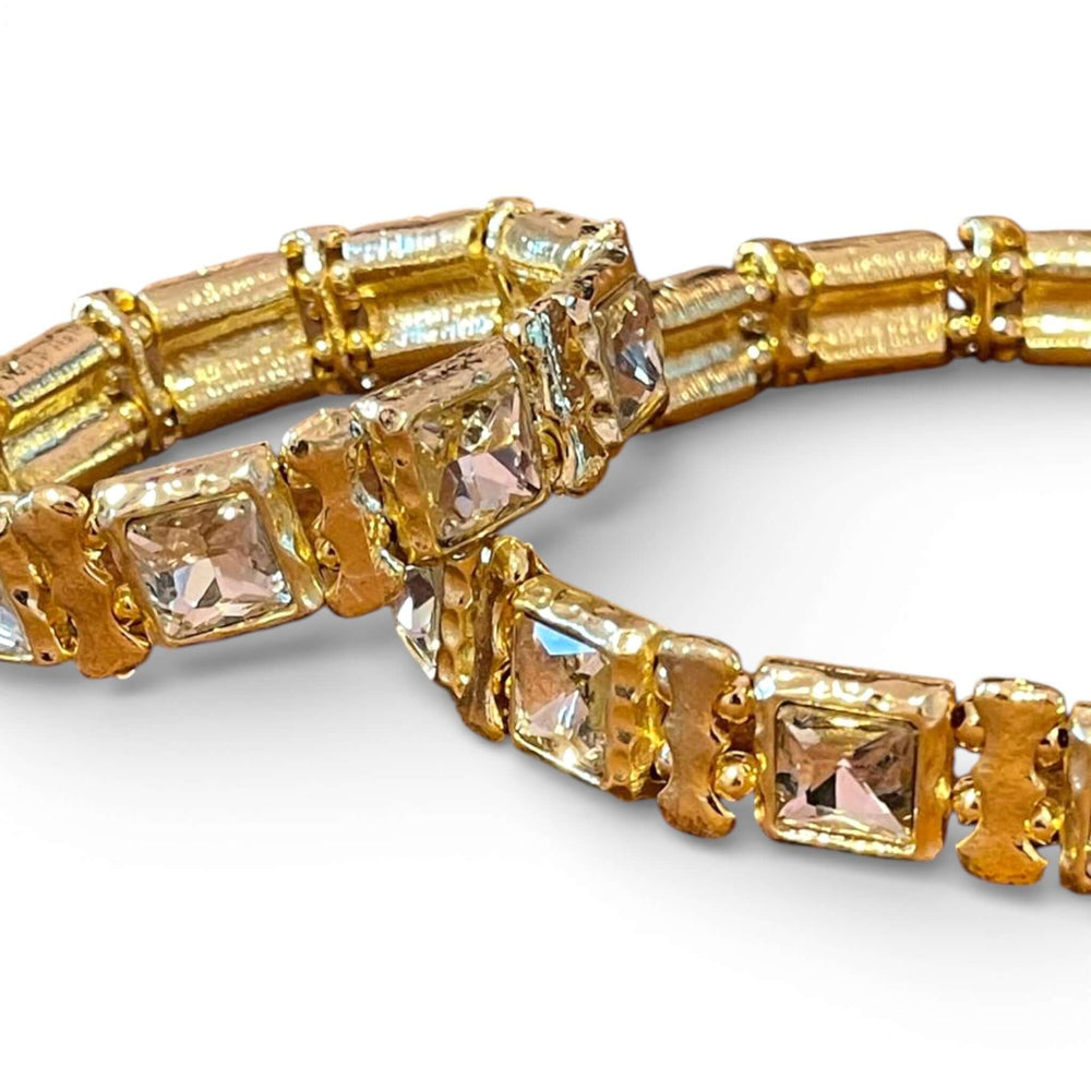 18k Gold Plated Geometric Crystal Choker & Stretch Bracelet Set