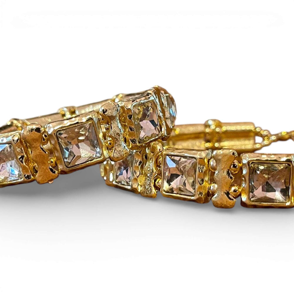 18k Gold Plated Geometric Crystal Choker & Stretch Bracelet Set