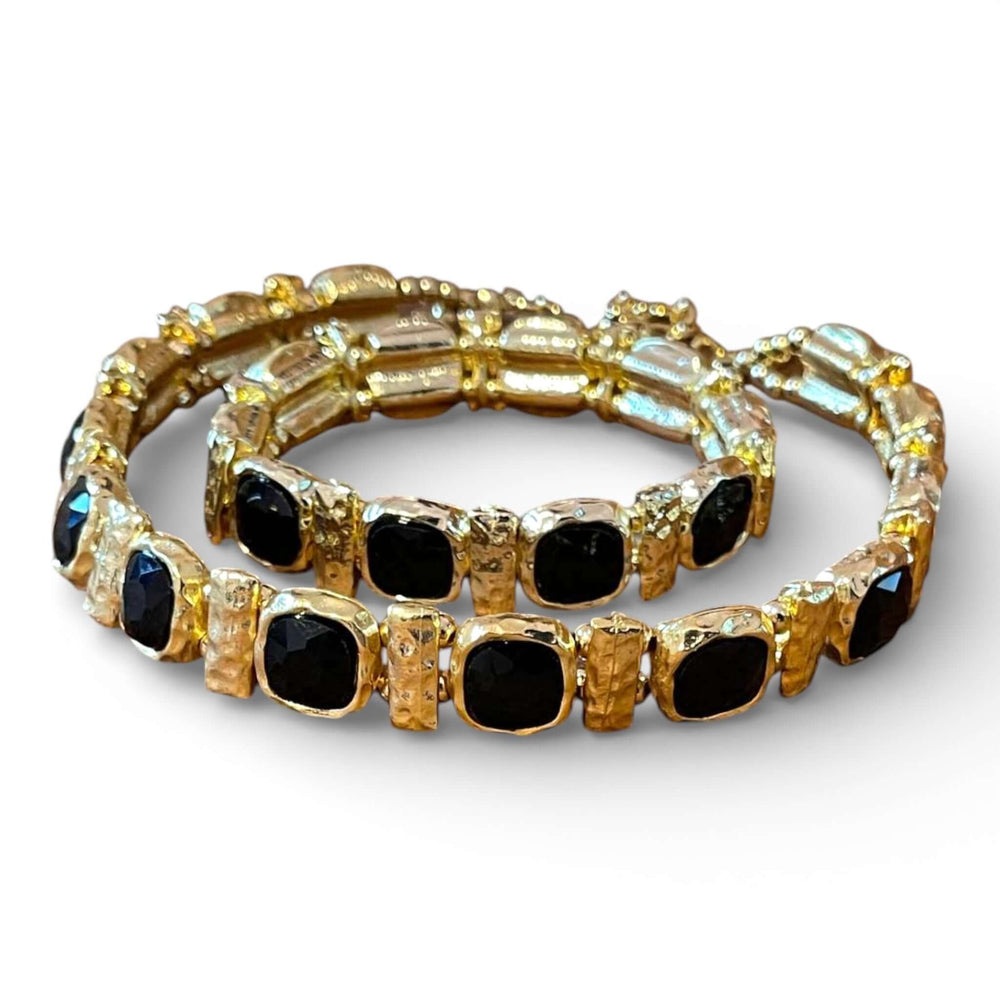 18k Gold Plated Black Crystal Geometric Choker & Stretch Bracelet Set