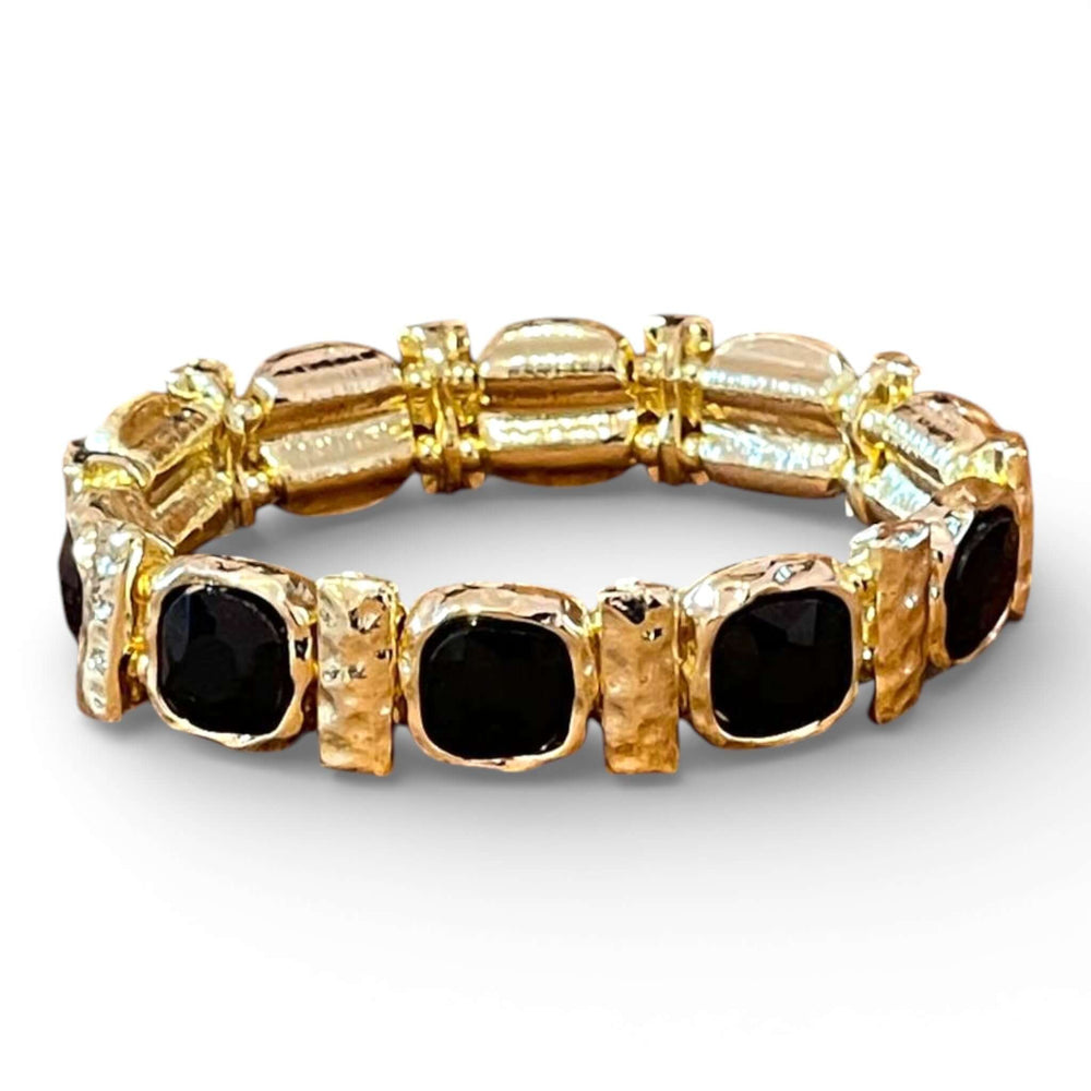 18k Gold Plated Black Crystal Geometric Choker & Stretch Bracelet Set