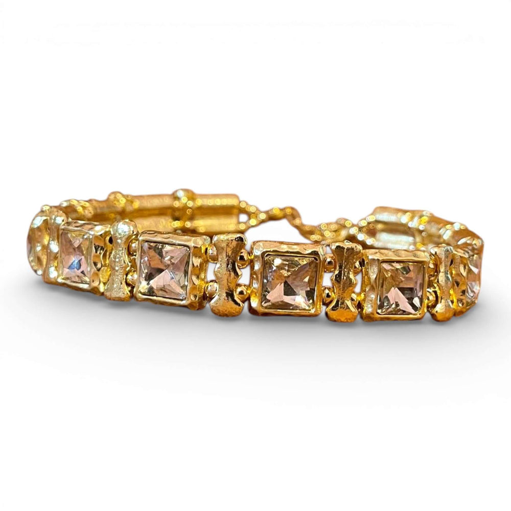 18k Gold Plated Geometric Crystal Choker & Stretch Bracelet Set