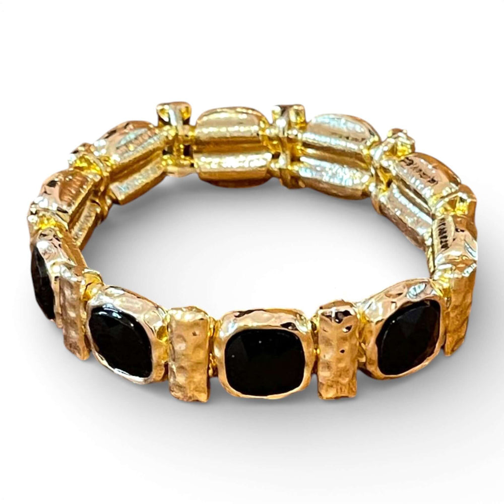 18k Gold Plated Black Crystal Geometric Choker & Stretch Bracelet Set