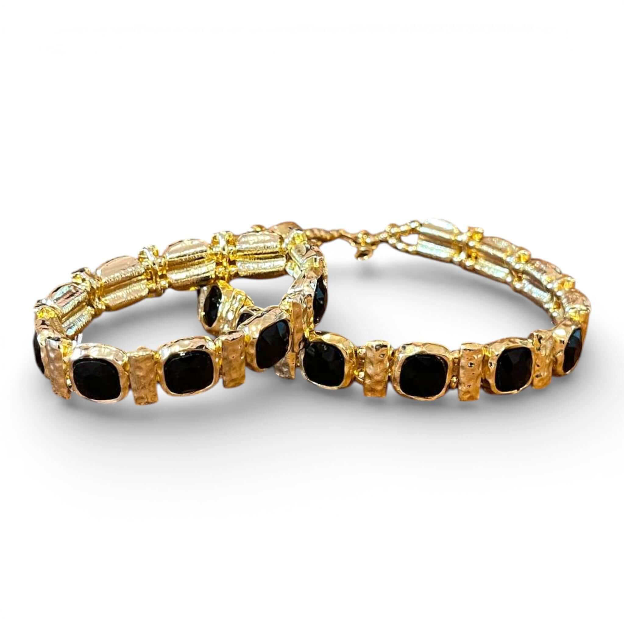 18k Gold Plated Black Crystal Geometric Choker & Stretch Bracelet Set