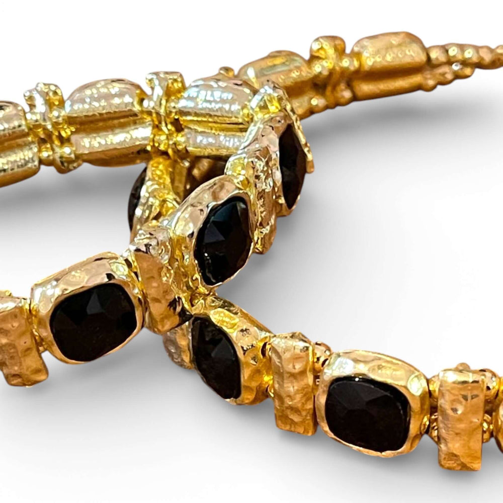 18k Gold Plated Black Crystal Geometric Choker & Stretch Bracelet Set