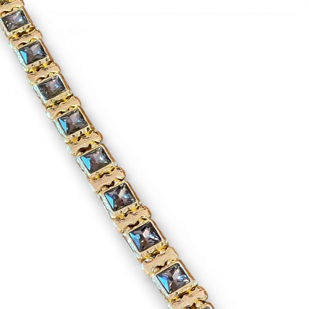 18k Gold Plated Geometric Gray Crystal Choker & Stretch Bracelet Set