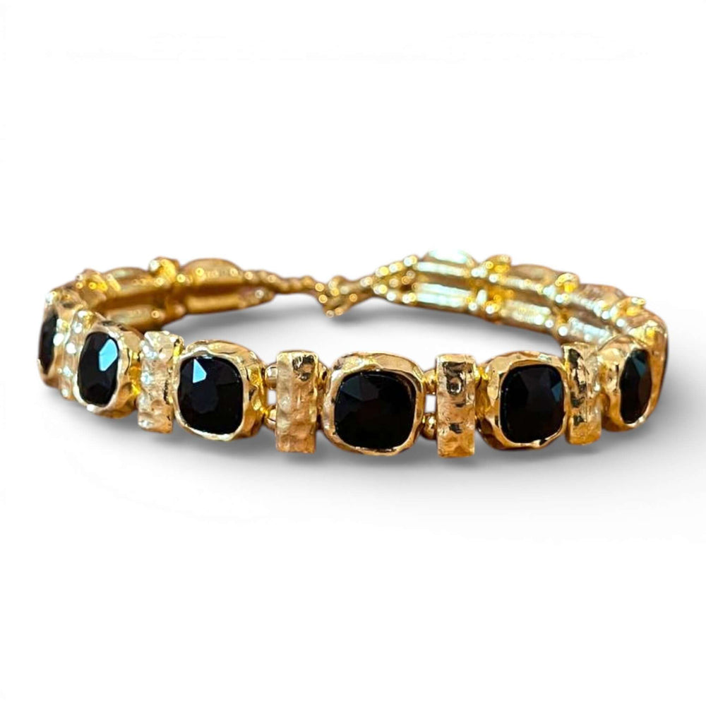 18k Gold Plated Black Crystal Geometric Choker & Stretch Bracelet Set