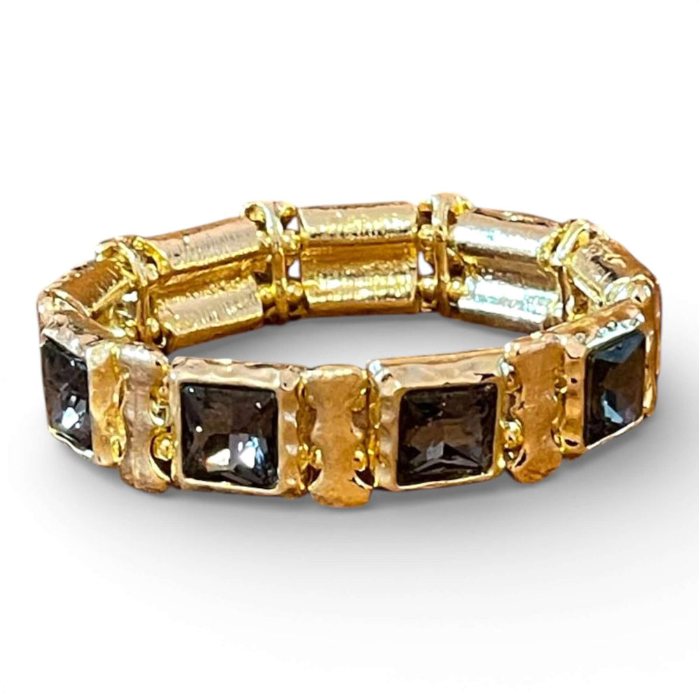 18k Gold Plated Geometric Gray Crystal Choker & Stretch Bracelet Set