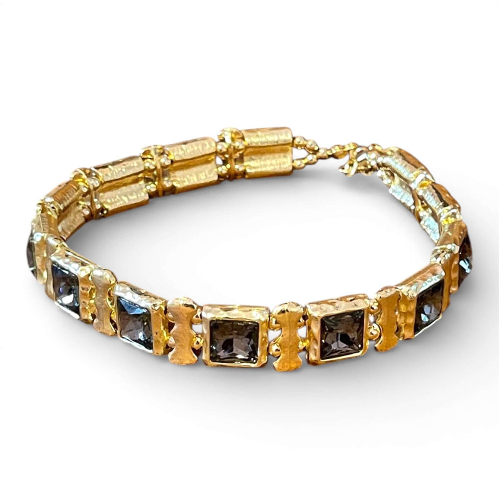 18k Gold Plated Geometric Gray Crystal Choker & Stretch Bracelet Set
