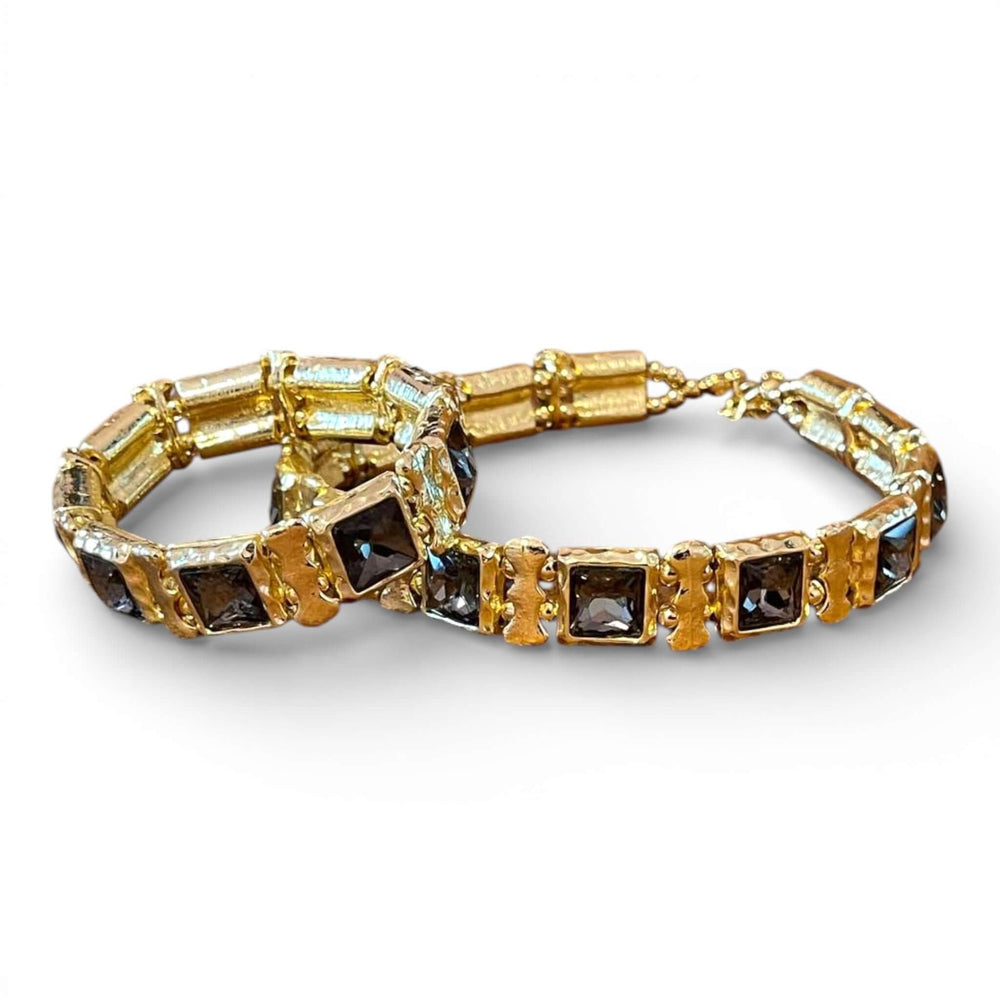 18k Gold Plated Geometric Gray Crystal Choker & Stretch Bracelet Set