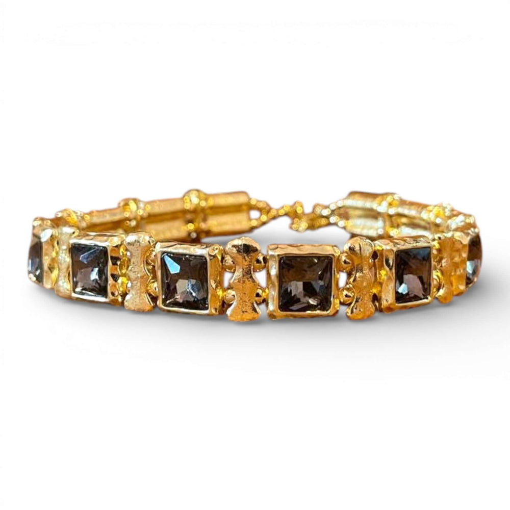 18k Gold Plated Geometric Gray Crystal Choker & Stretch Bracelet Set