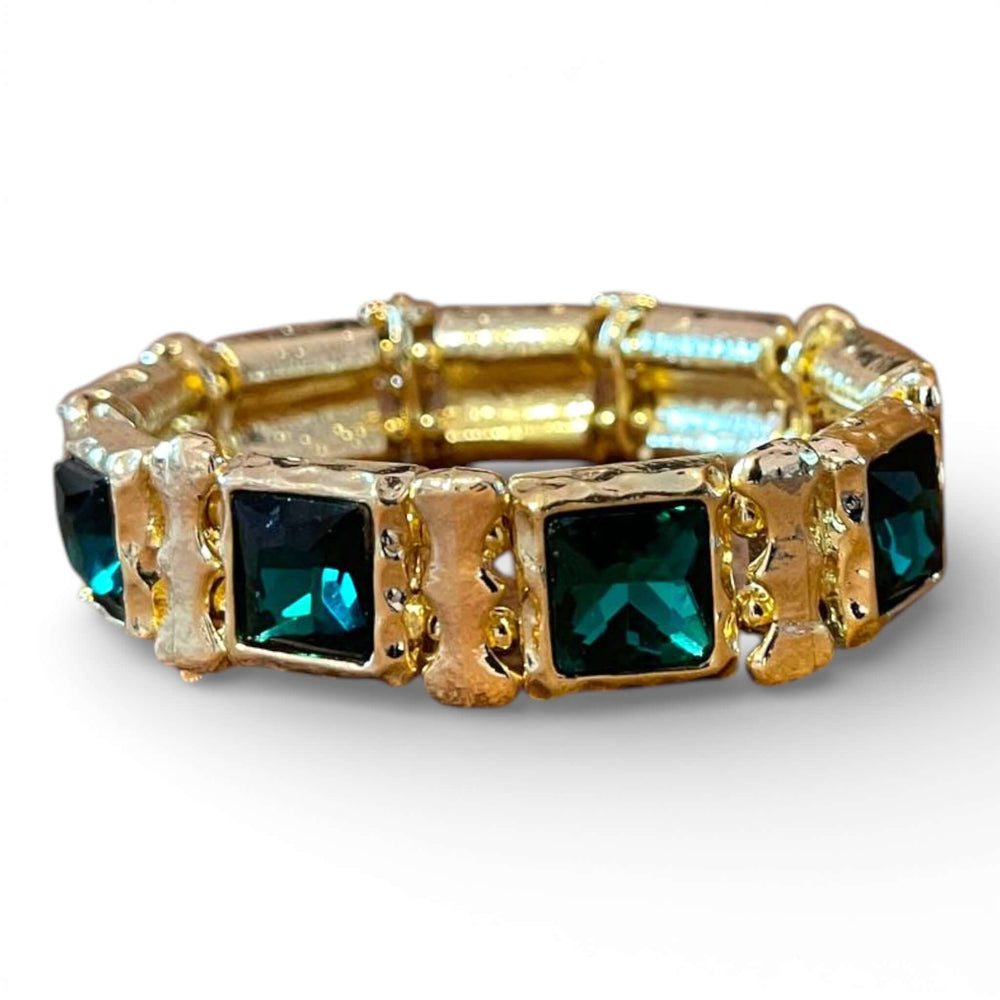Emerald Green Square Crystal Choker & Stretch Bracelet Set | 18k Gold Plated Statement Jewelry