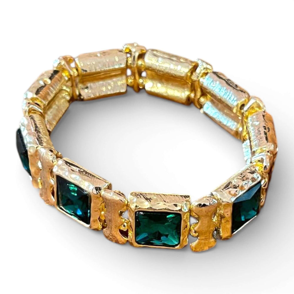 Emerald Green Square Crystal Choker & Stretch Bracelet Set | 18k Gold Plated Statement Jewelry