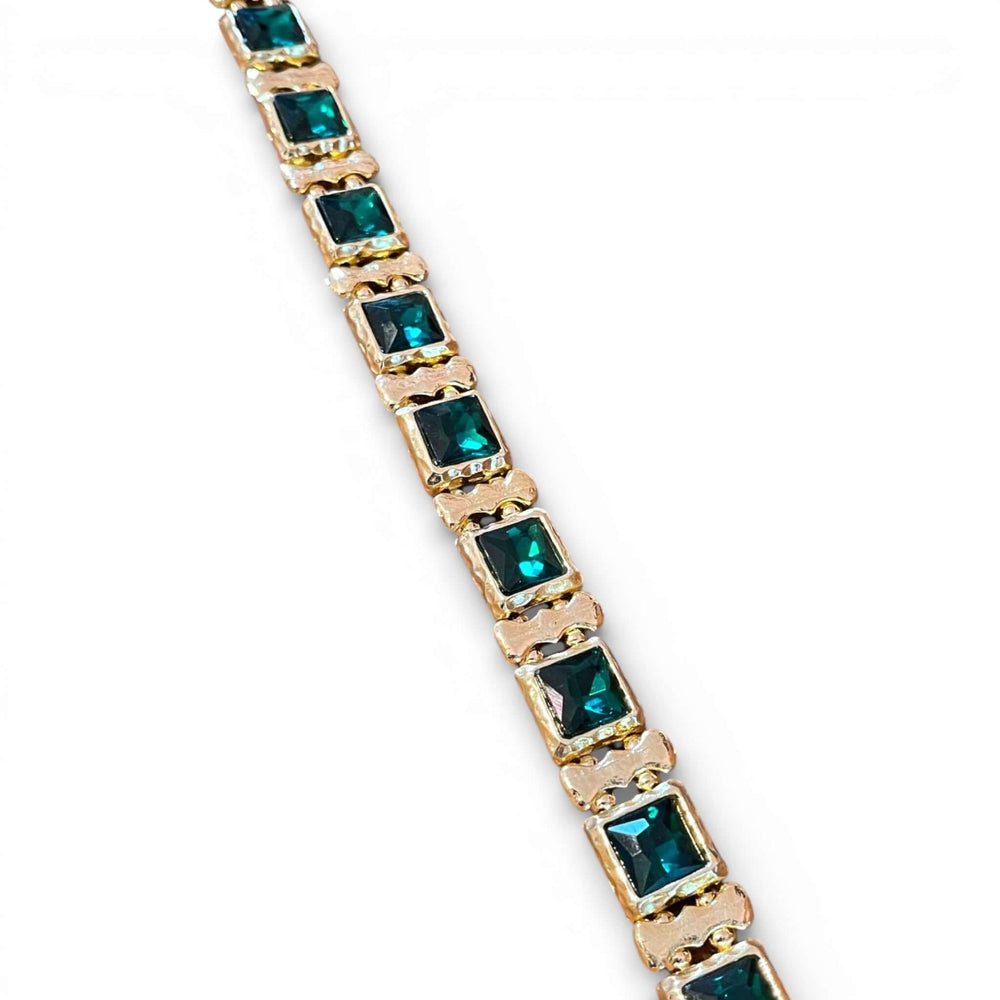 Emerald Green Square Crystal Choker & Stretch Bracelet Set | 18k Gold Plated Statement Jewelry