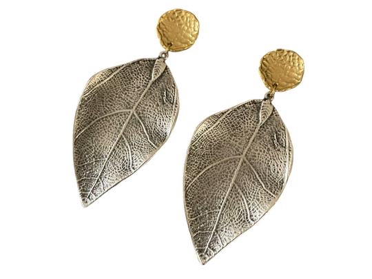 Gold-Plated Two-Tone Dangle Earrings - Handmade Chunky Statement Jewelry, Handmade In Turkey - Glam Duchess