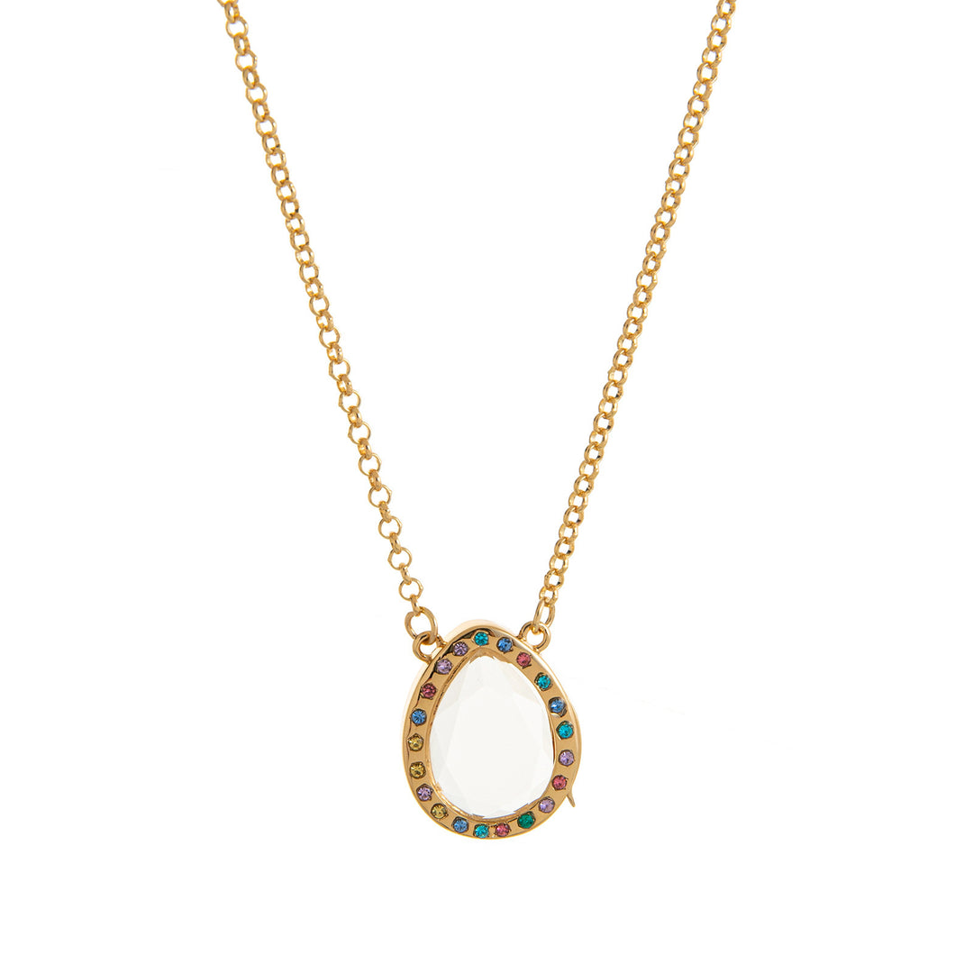 Oval glass locket necklace with multicolor accents
