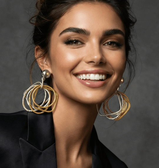 18K Vergulde Chunky Multi-Hoop Statement Oorbellen Met Parel - 7,5cm Goud