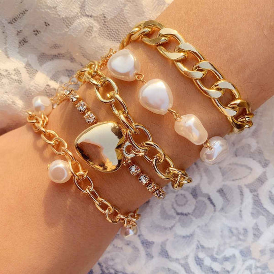 18k gold elegant Baroque special-shaped pearl heart chain bracelet
