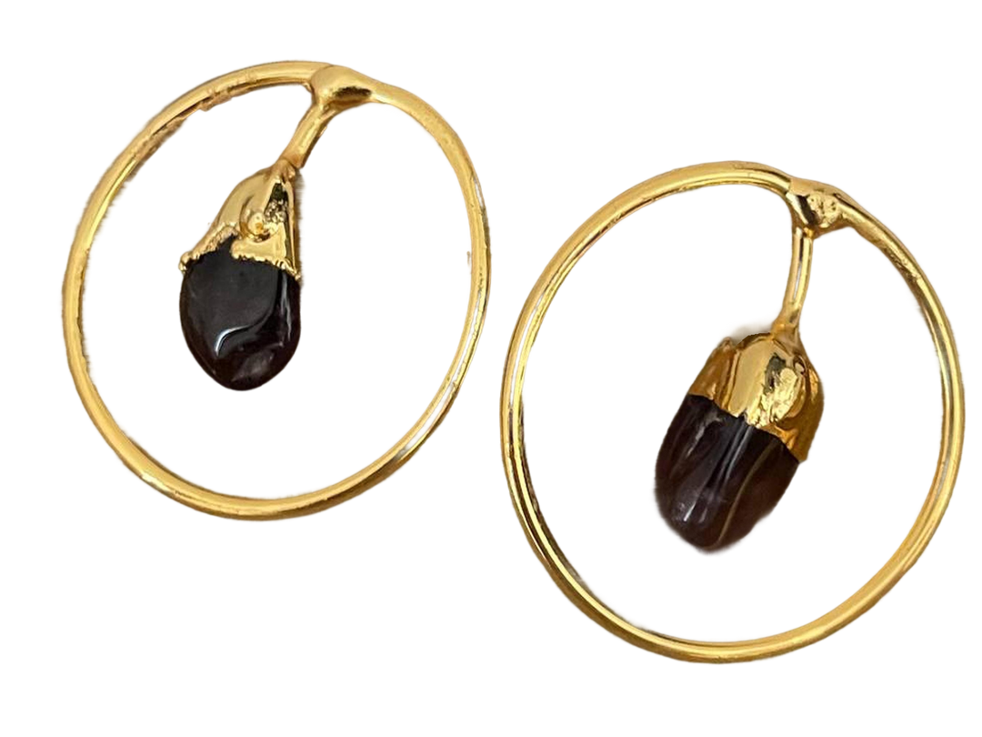 Gold Plated Agate Hoop Earrings - Handmade Minimalist Geometric Dangles, Handmade In Turkey - Glam Duchess