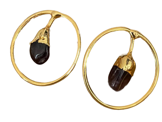 Gold Plated Agate Hoop Earrings - Handmade Minimalist Geometric Dangles, Handmade In Turkey - Glam Duchess