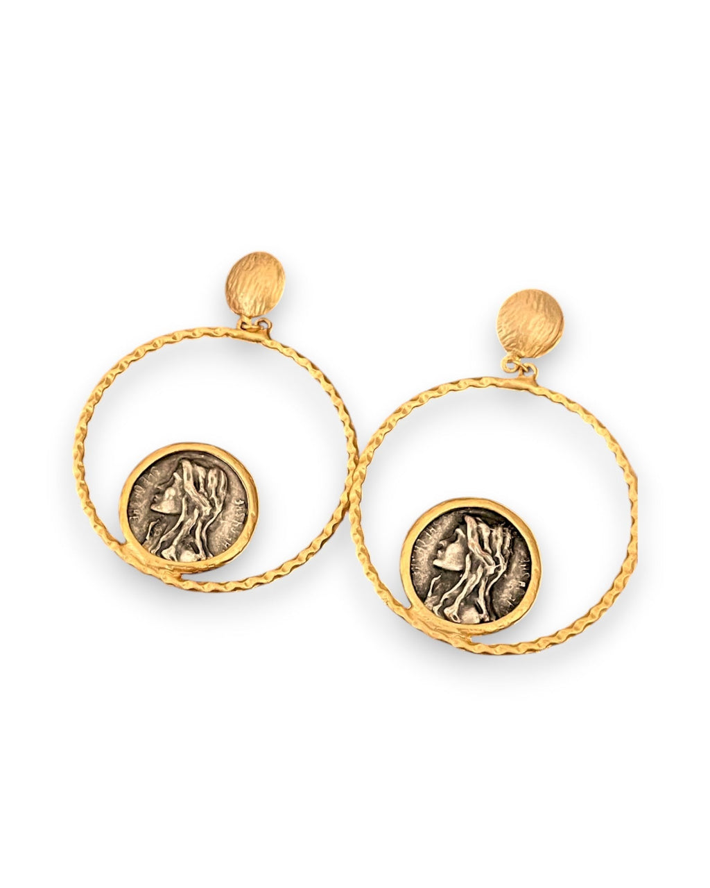 Gold Plated Roman Coin Pearl Hoop Earrings - Handmade Infinity Loop Fashion Jewelry, Handmade In Turkey - Glam Duchess
