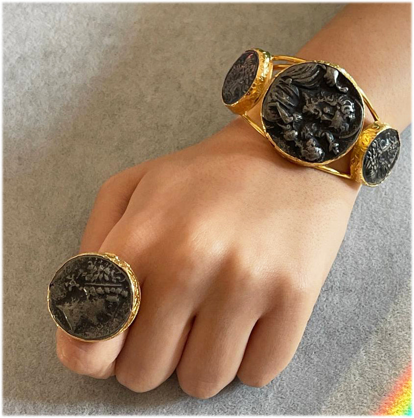 Gold Coin Bracelet Set – Ancient Coin Jewelry Cuff With Matching Ring