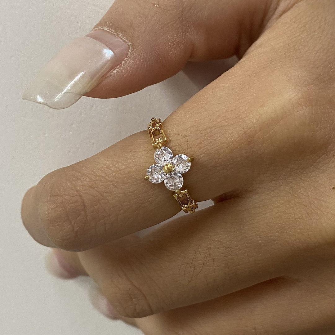 Flower-shaped gemstone-set ring worn on hand, alternate image 3