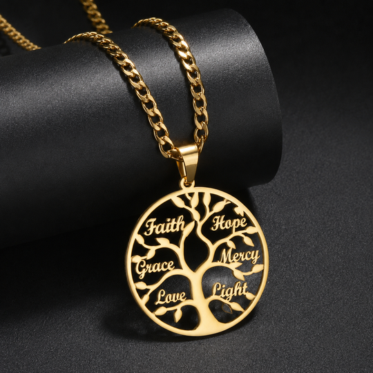 Tree of Life Affirmation Necklace – Inspirational Word Pendant