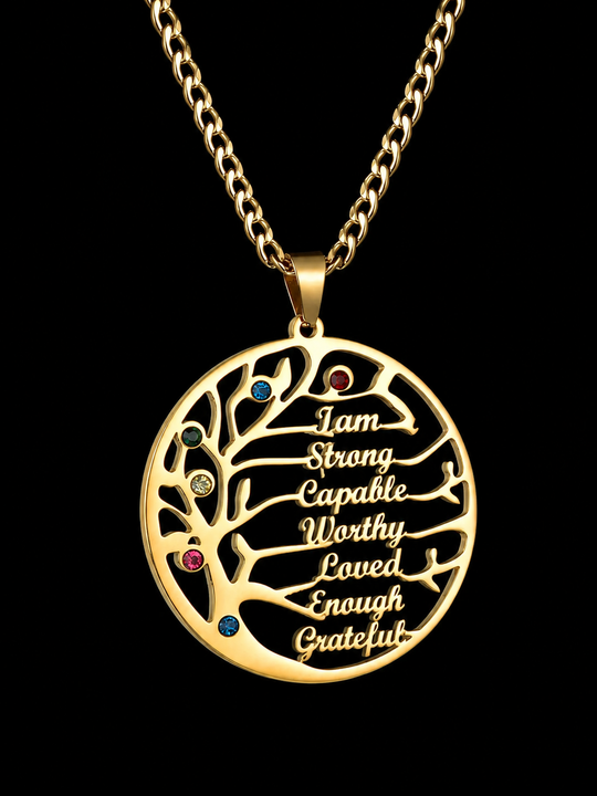 Tree of Life Affirmation Necklace – Inspirational Word Pendant