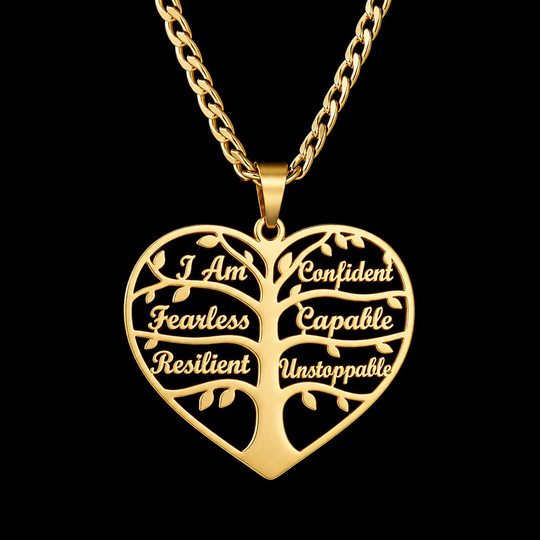 Tree of Life Affirmation Necklace – Inspirational Word Pendant
