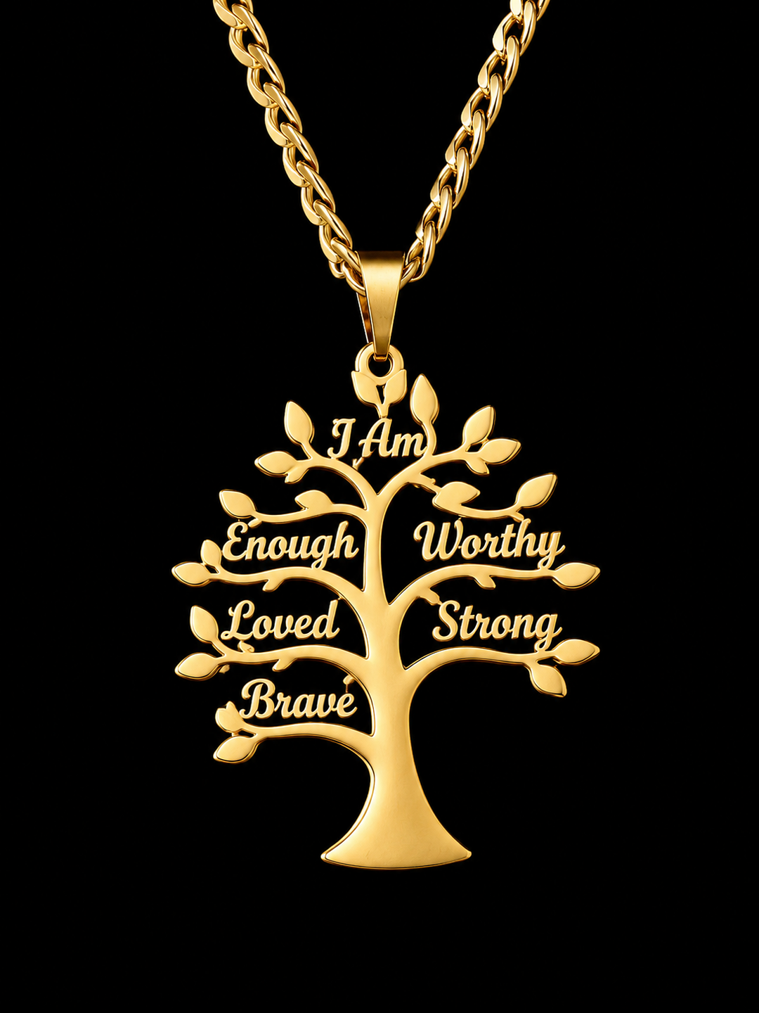 Tree of Life Affirmation Necklace – Inspirational Word Pendant