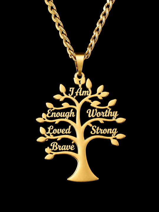 Tree of Life Affirmation Necklace – Inspirational Word Pendant