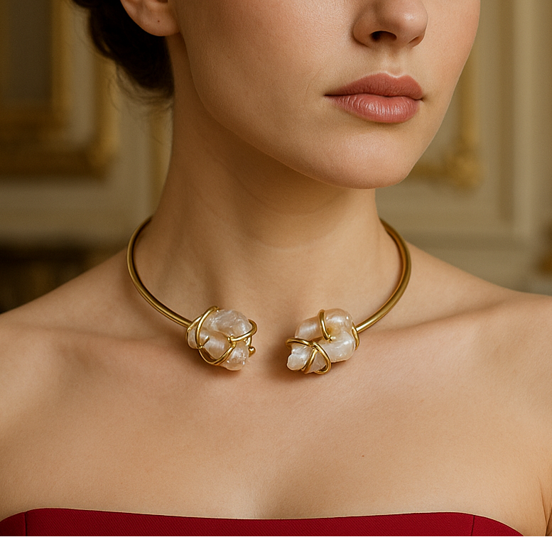 Handmade Gold Plated Baroque Pearl Choker Necklace, Collar Statement made in Turkiye - Glam Duchess