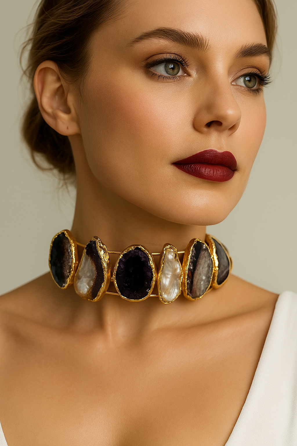 Gold Plated Baroque Pearl Choker Necklace - Handmade Adjustable Modern Statement Collar, Handmade In Turkey - Glam Duchess