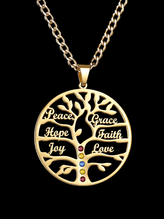 Tree of Life Affirmation Necklace – Inspirational Word Pendant