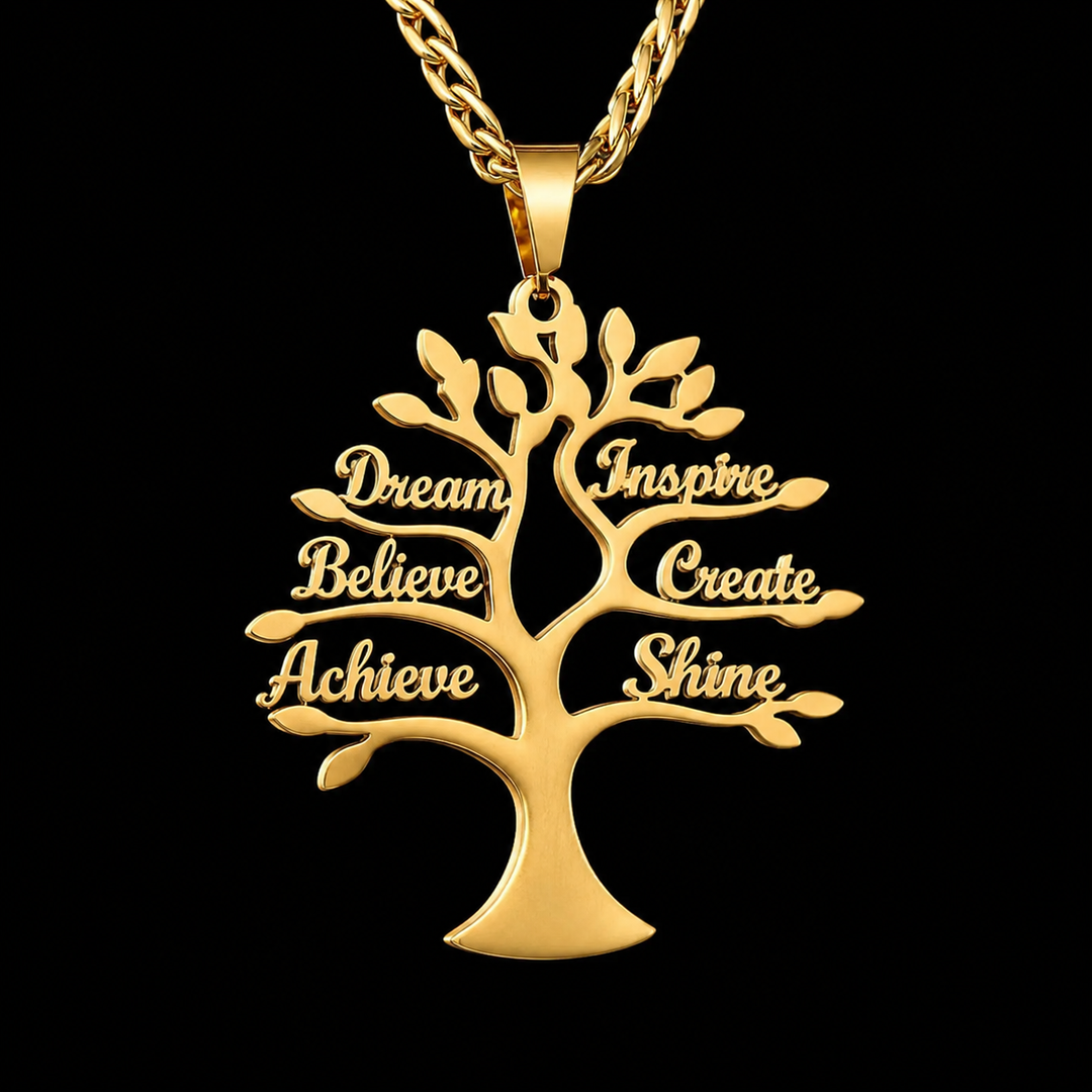 Tree of Life Affirmation Necklace – Inspirational Word Pendant