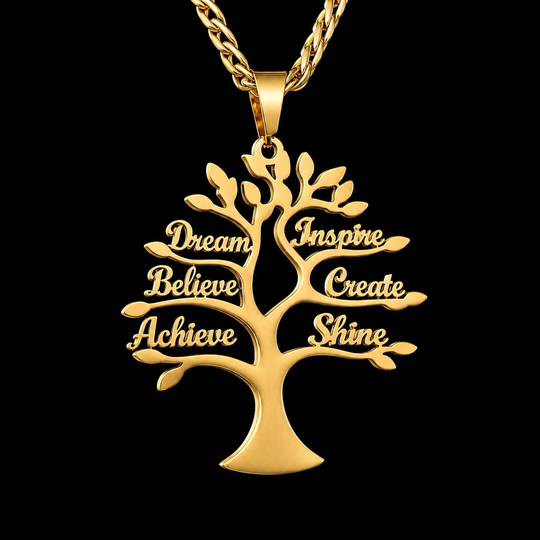 Tree of Life Affirmation Necklace – Inspirational Word Pendant