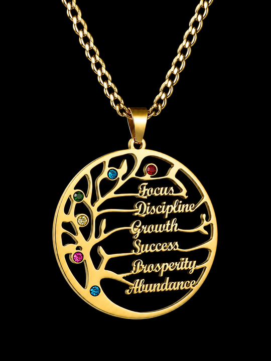 Tree of Life Affirmation Necklace – Inspirational Word Pendant