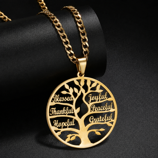Tree of Life Affirmation Necklace – Inspirational Word Pendant