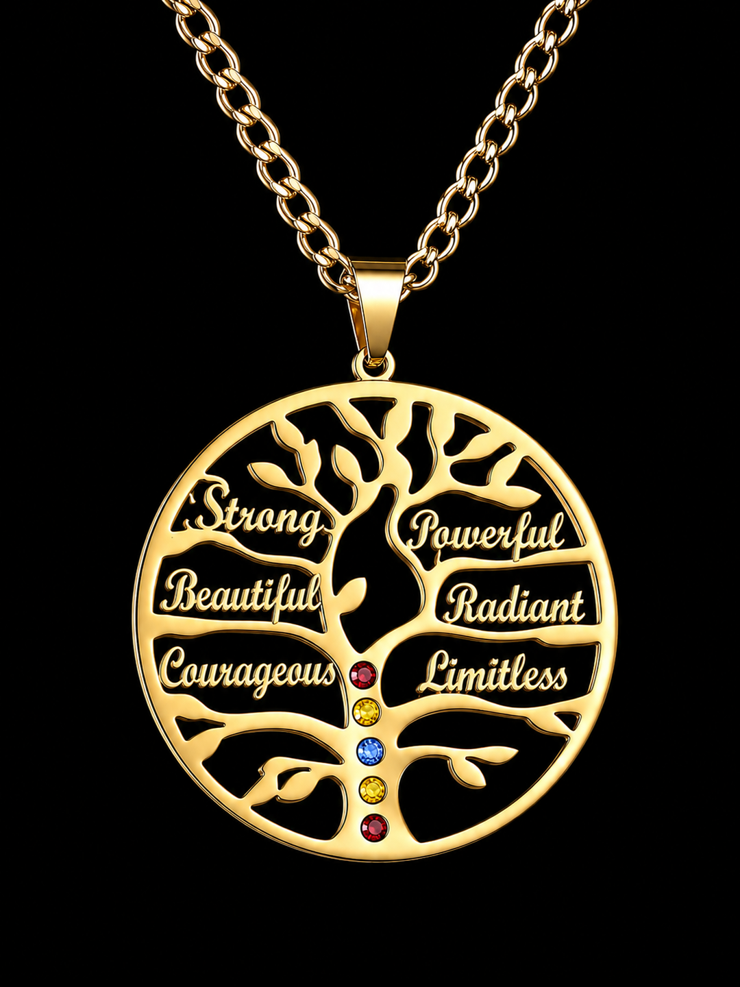 Tree of Life Affirmation Necklace – Inspirational Word Pendant