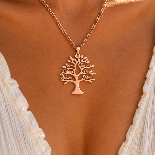 Tree of Life Affirmation Necklace – Inspirational Word Pendant