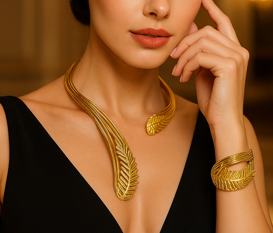 Handmade Gold Plated Open Choker Collar Necklace Bracelet, Handmade In Turkey - Glam Duchess
