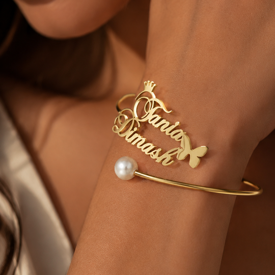 Personalized Custom Name Bangle Bracelet | Open Adjustable | Gold, Silver & Rose Gold