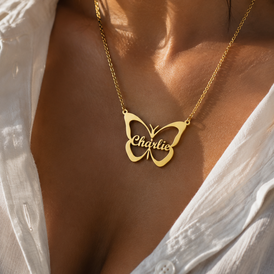 Personalized Name Necklace with Animal Pendant – Gold, Silver & Rose Gold