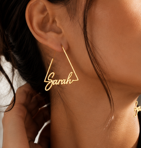 Custom Name Triangle Hoop Earrings | Personalized Stainless Steel