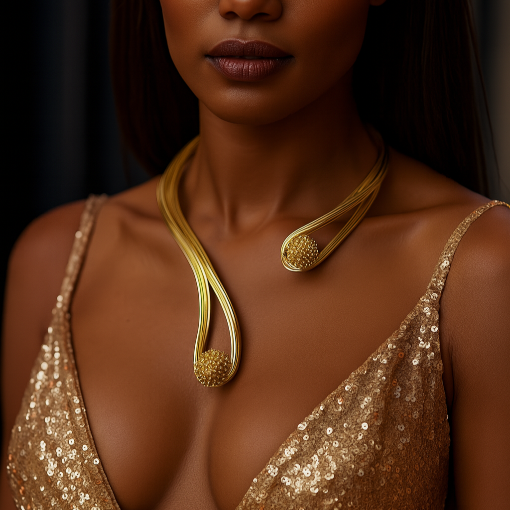 Handmade Gold Plated Open Choker Collar Necklace Bracelet, Handmade In Turkey - Glam Duchess