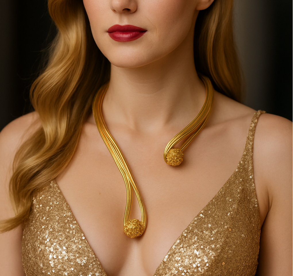 Handmade Gold Plated Open Choker Collar Necklace Bracelet, Handmade In Turkey - Glam Duchess