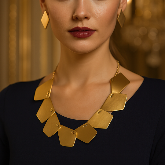Gold Plated Geometric Jewelry Set - Chunky Necklace Earring Gift for Her, Handmade In Turkey - Glam Duchess