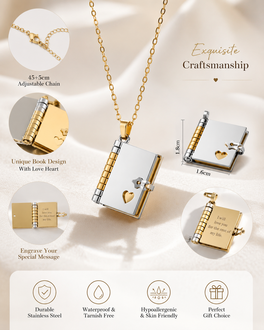 Engravable Book Locket Necklace – Personalized Pendant