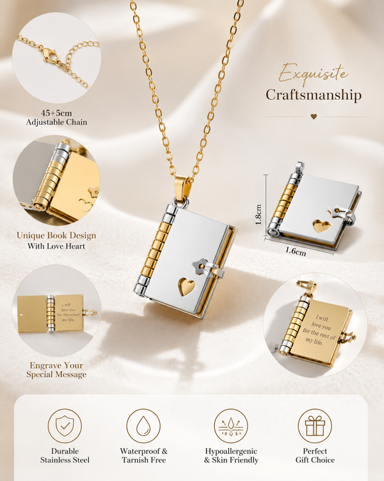 Engravable Book Locket Necklace – Personalized Pendant