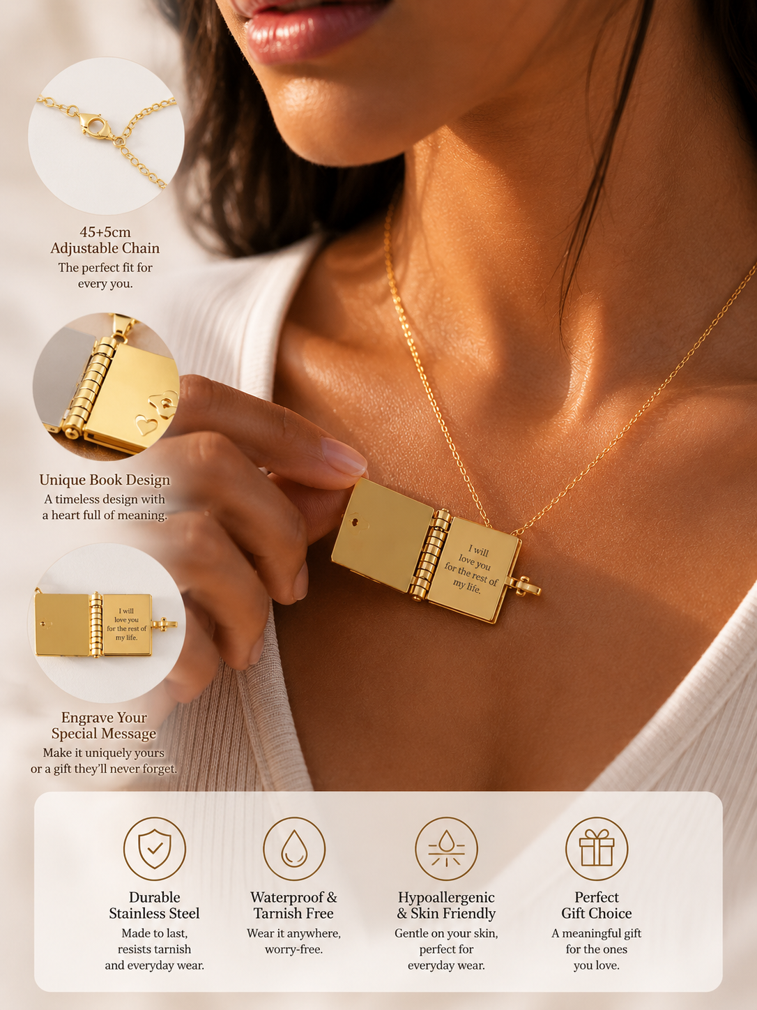 Engravable Book Locket Necklace – Personalized Pendant